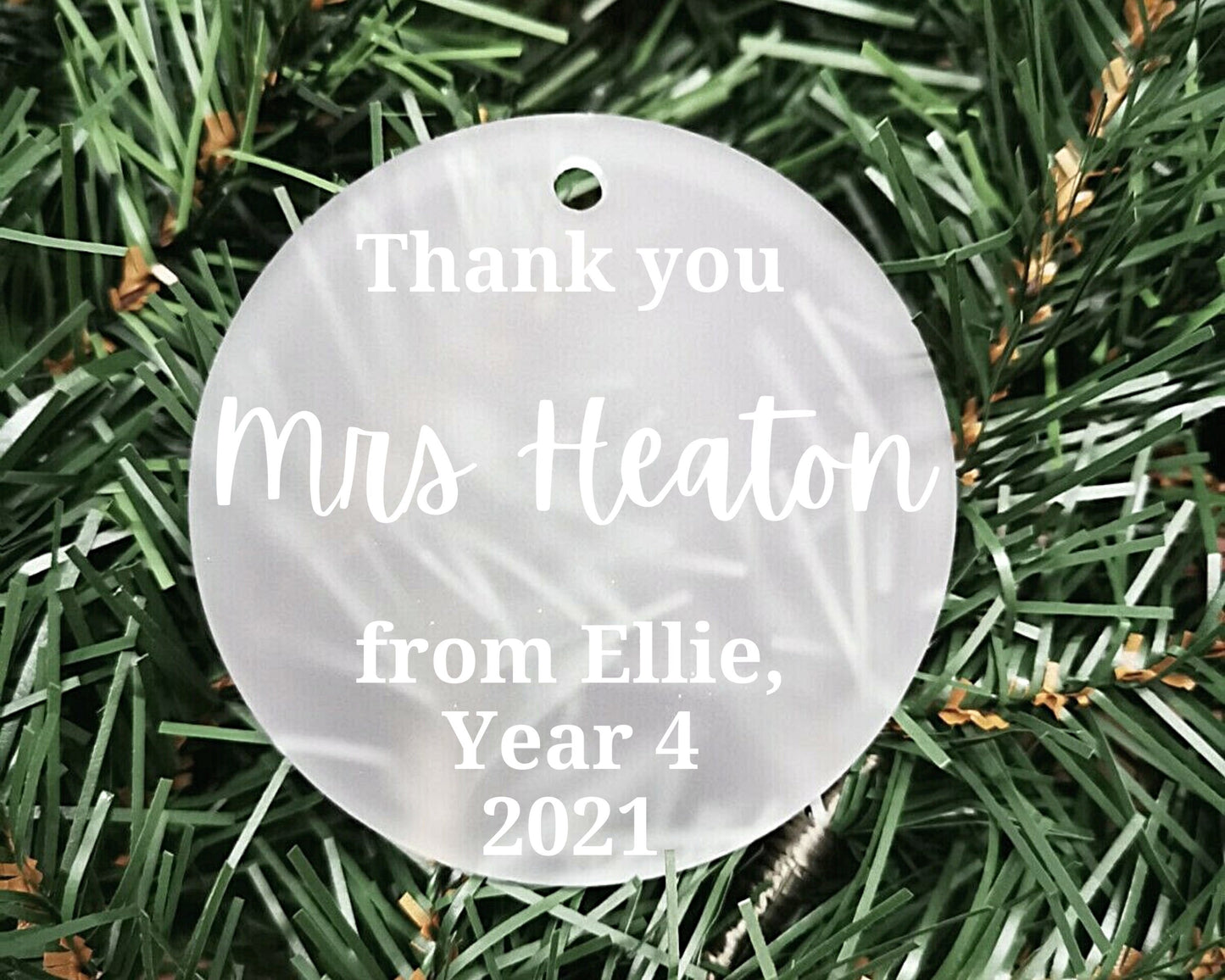Thank you teacher christmas gift | Personalised Acrylic Bauble | Frosted Acrylic Hanging Decoration | Teacher bauble|Handmade Tree Decor