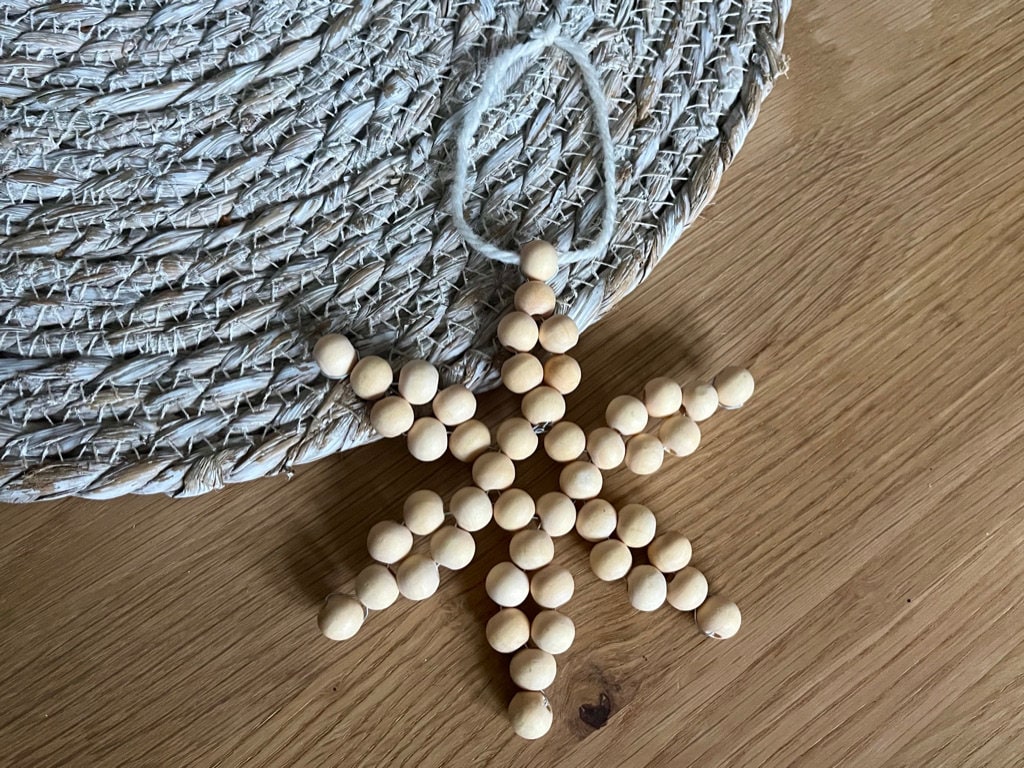 Set of 3 Wooden Bead Snowflake Bauble | Scandi tree decoration | minimal Christmas | bead tree decor | snowflake bead tree decoration