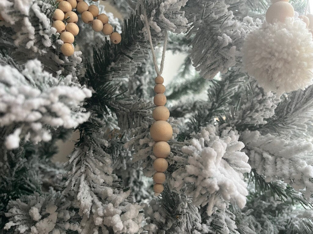 Set of 3 Wooden Bead Snowflake Bauble | Scandi tree decoration | minimal Christmas | bead tree decor | snowflake bead tree decoration