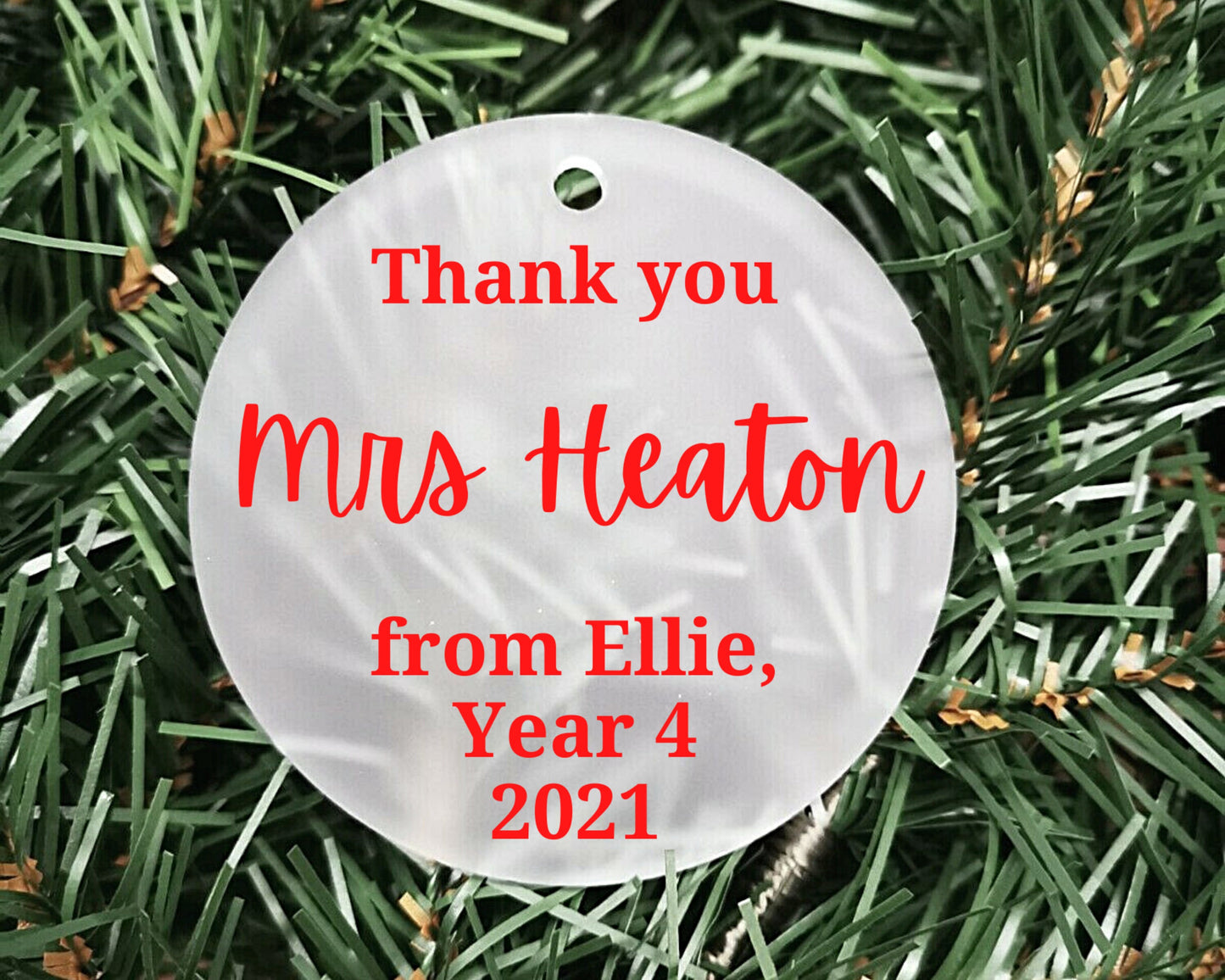 Thank you teacher christmas gift | Personalised Acrylic Bauble | Frosted Acrylic Hanging Decoration | Teacher bauble|Handmade Tree Decor