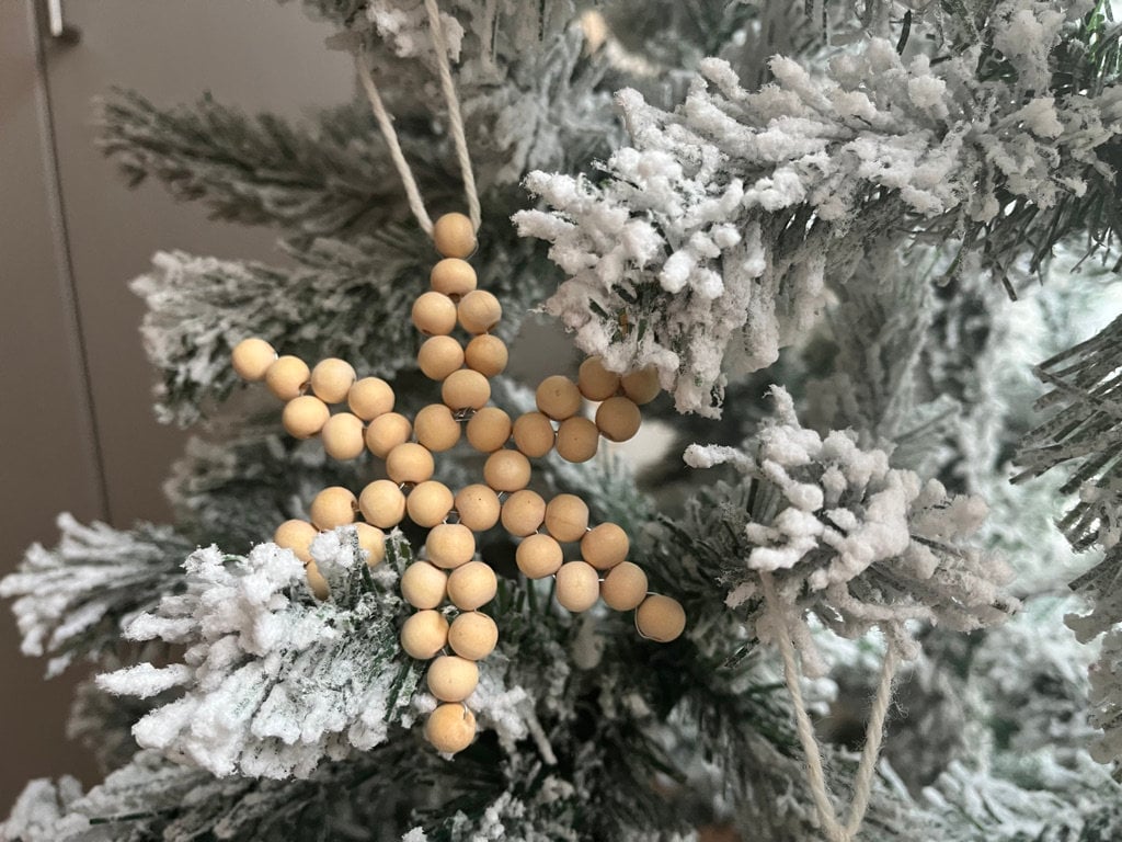 Set of 3 Wooden Bead Snowflake Bauble | Scandi tree decoration | minimal Christmas | bead tree decor | snowflake bead tree decoration