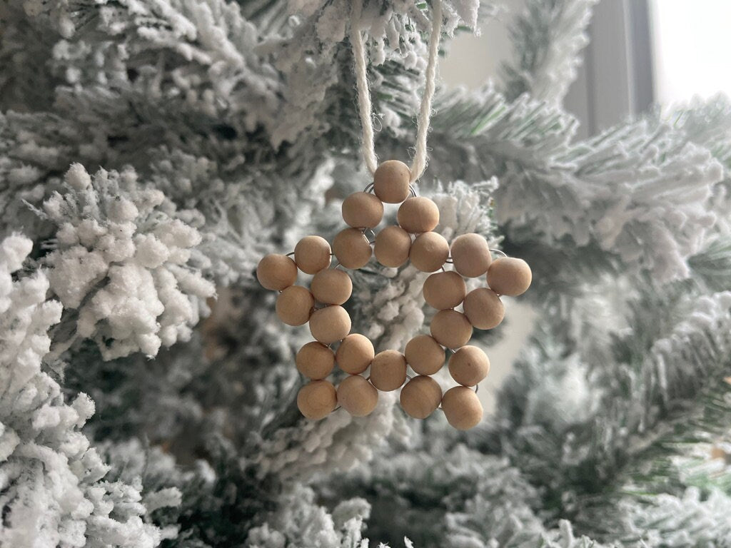 Set of 3 Wooden Bead Star Bauble | Scandi tree decoration | minimal Christmas | bead tree decor | snowflake bead tree decoration
