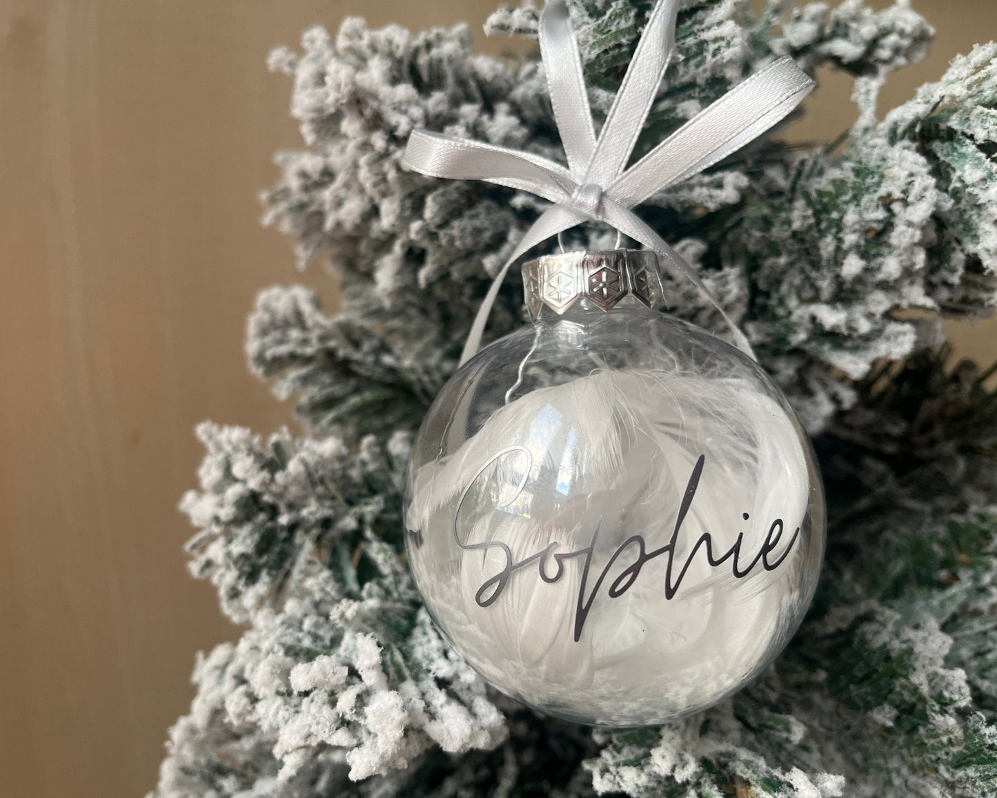 Personalised feather filled memorial bauble| Personalised Acrylic Bauble | feather filled bauble | memorial bauble | Rememberance bauble