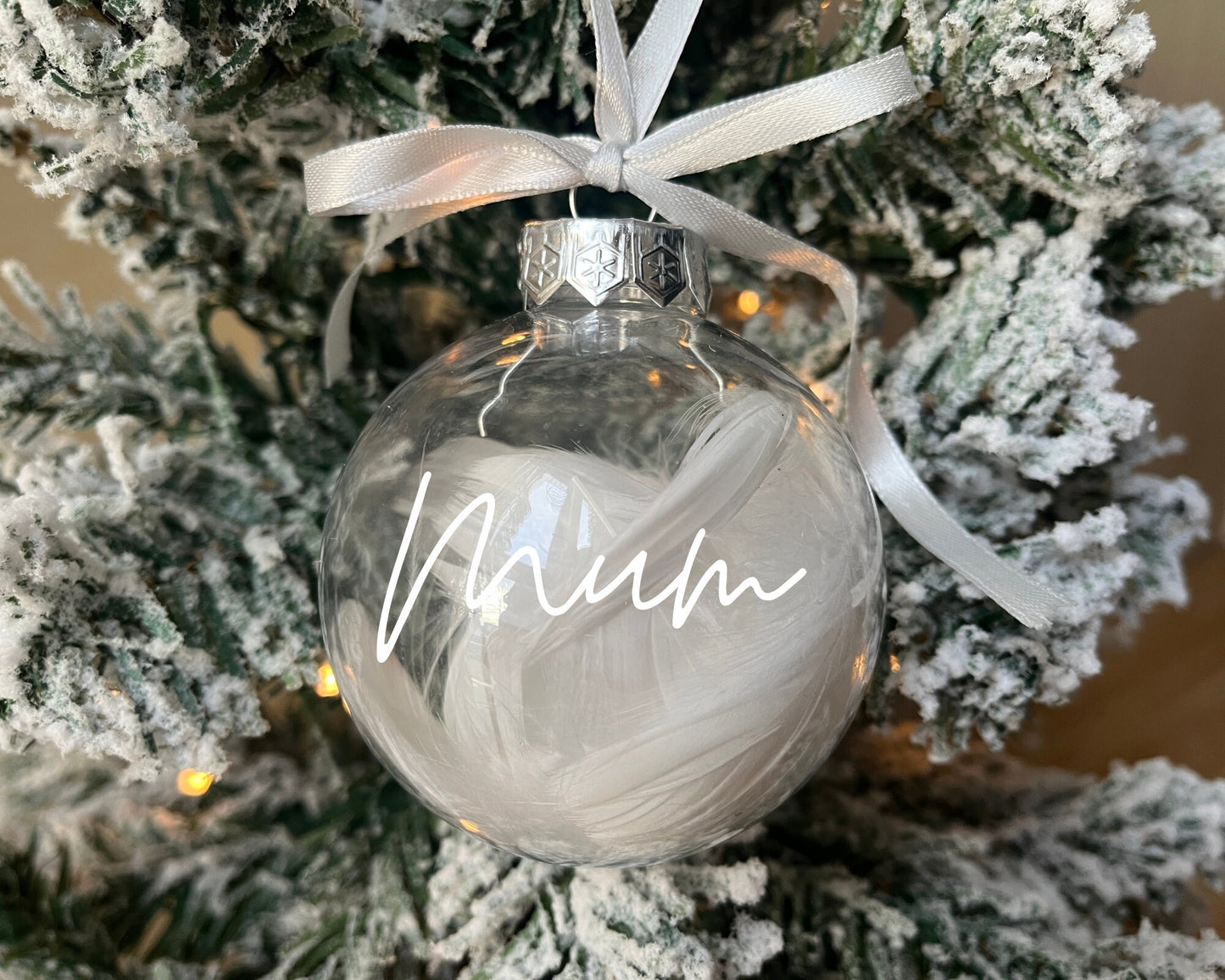 Personalised feather filled memorial bauble| Personalised Acrylic Bauble | feather filled bauble | memorial bauble | Rememberance bauble
