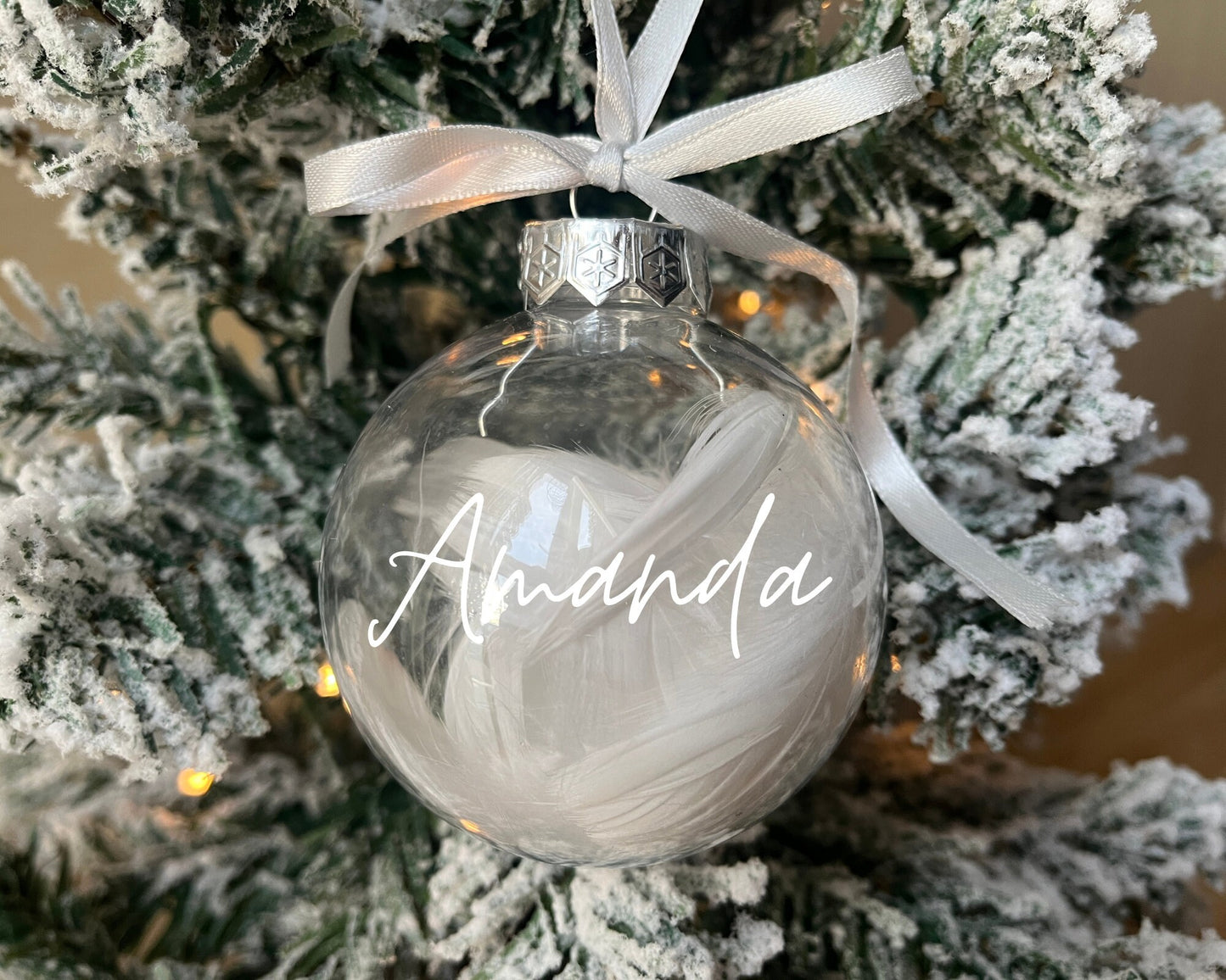 Personalised feather filled memorial bauble| Personalised Acrylic Bauble | feather filled bauble | memorial bauble | Rememberance bauble