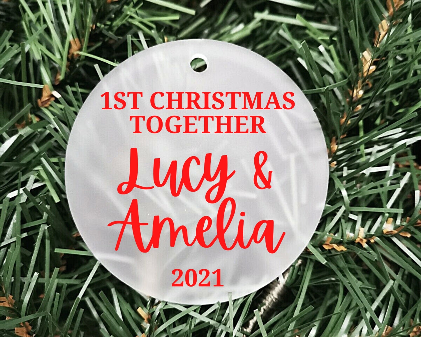 Our First Christmas Together 2021 | Personalised Acrylic Bauble | Frosted Acrylic Hanging Decoration | Couple's First Christmas |Handmade