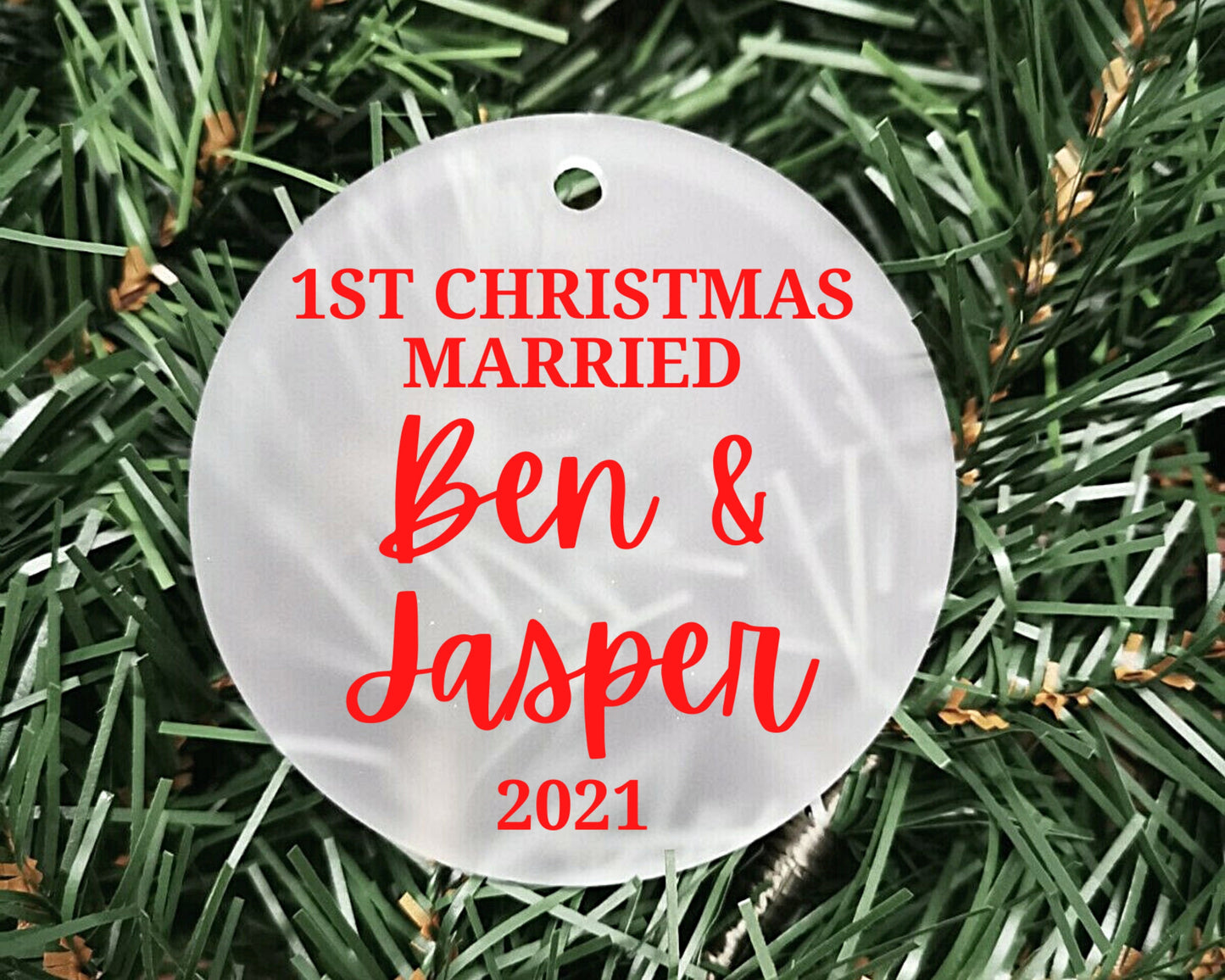 Our First Christmas Married 2022 | Personalised Acrylic Bauble | Frosted Acrylic Hanging Decoration | Wedding Gift |