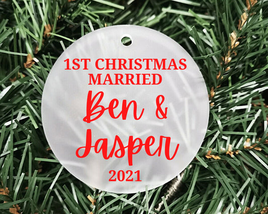 Our First Christmas Married 2022 | Personalised Acrylic Bauble | Frosted Acrylic Hanging Decoration | Wedding Gift |
