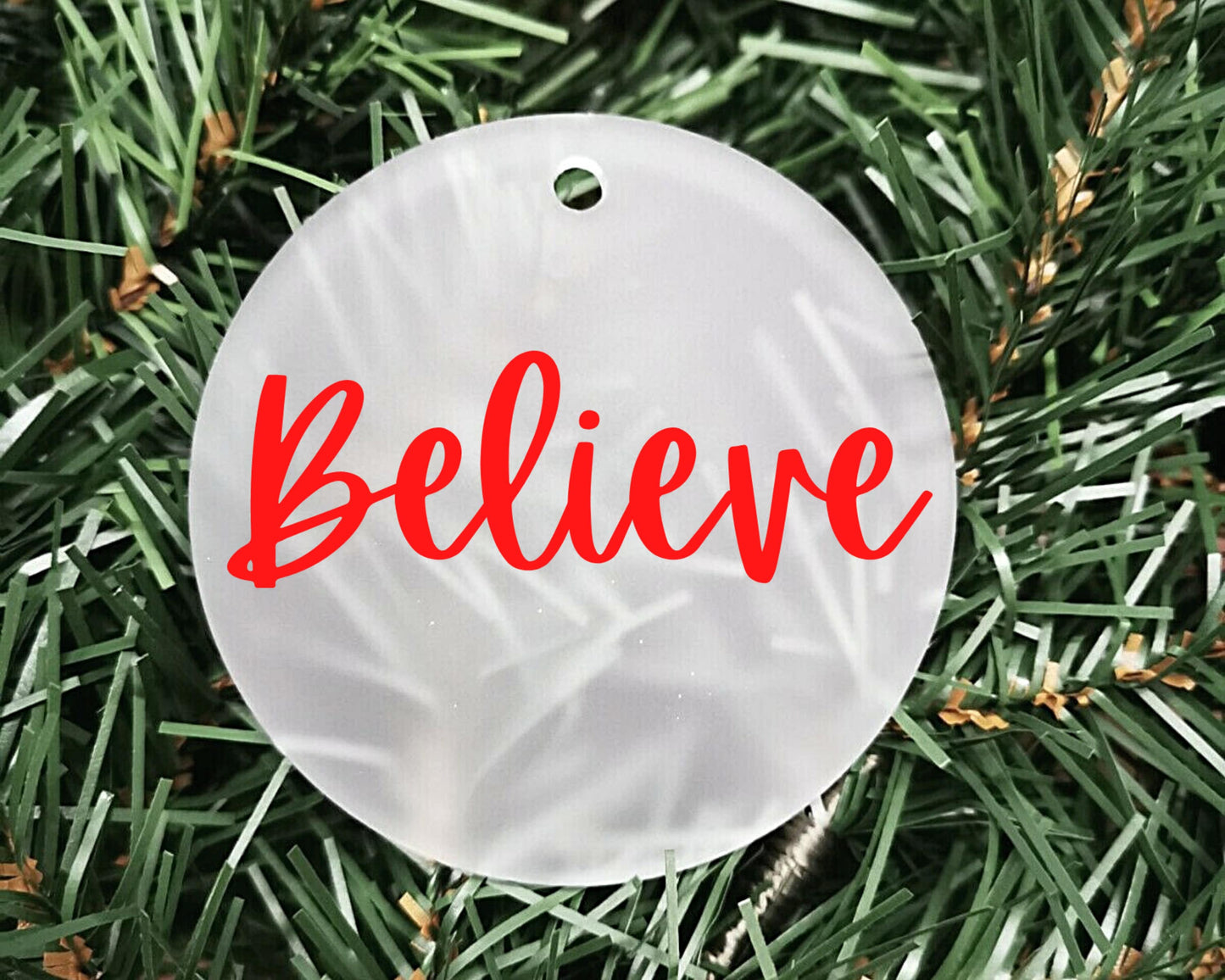 Believe Christmas Acrylic Bauble | Frosted Acrylic Hanging Decoration | Your name believes | Handmade Tree Decor | Christmas Magic