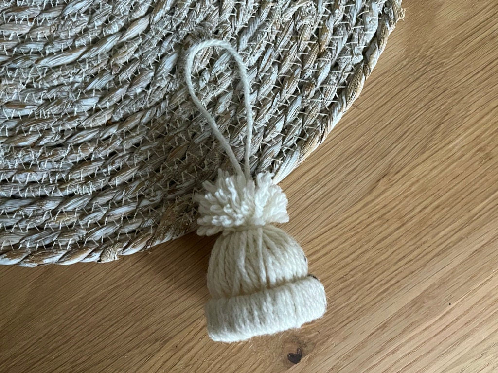 Set of 3 Wooden Bead Bobble Hat Bauble | Scandi tree decoration | minimal Christmas | bead tree decor | snowflake bead tree decoration