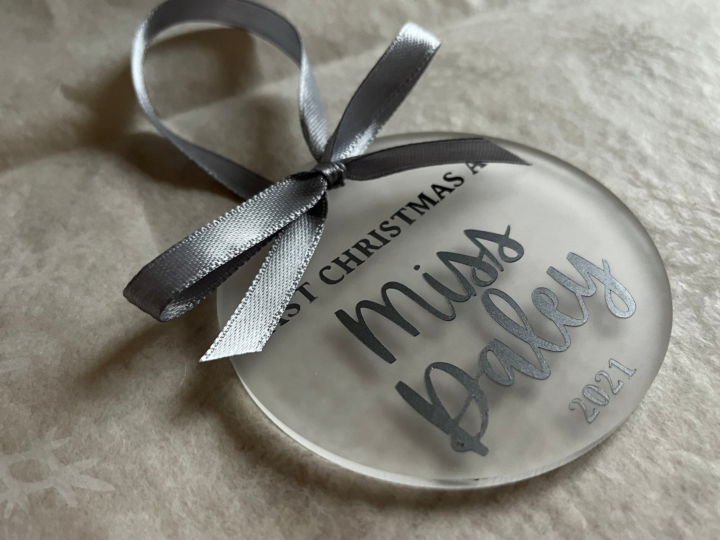 Last Christmas as a Miss 2023 | Personalised Acrylic Bauble | Frosted Acrylic Hanging Decoration | Last Christmas before wedding|Maiden Name