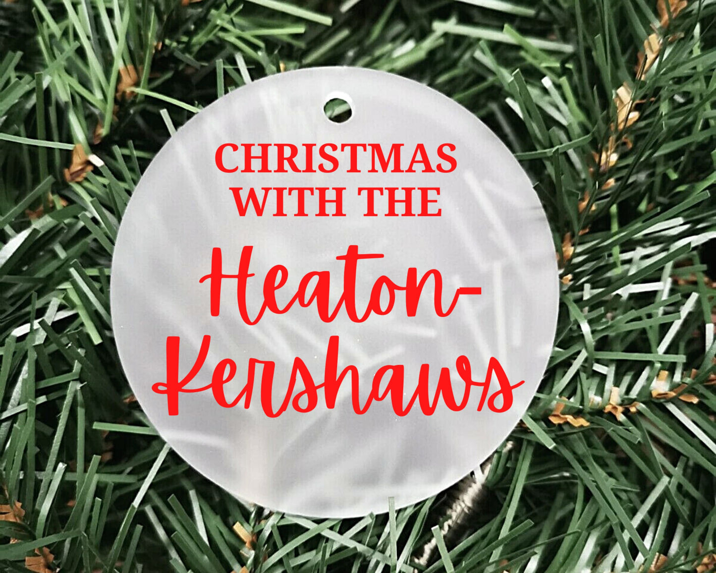 Christmas with the Family | Personalised Acrylic Bauble | Frosted Acrylic Hanging Decoration | Family Xmas bauble | Handmade Tree Decor