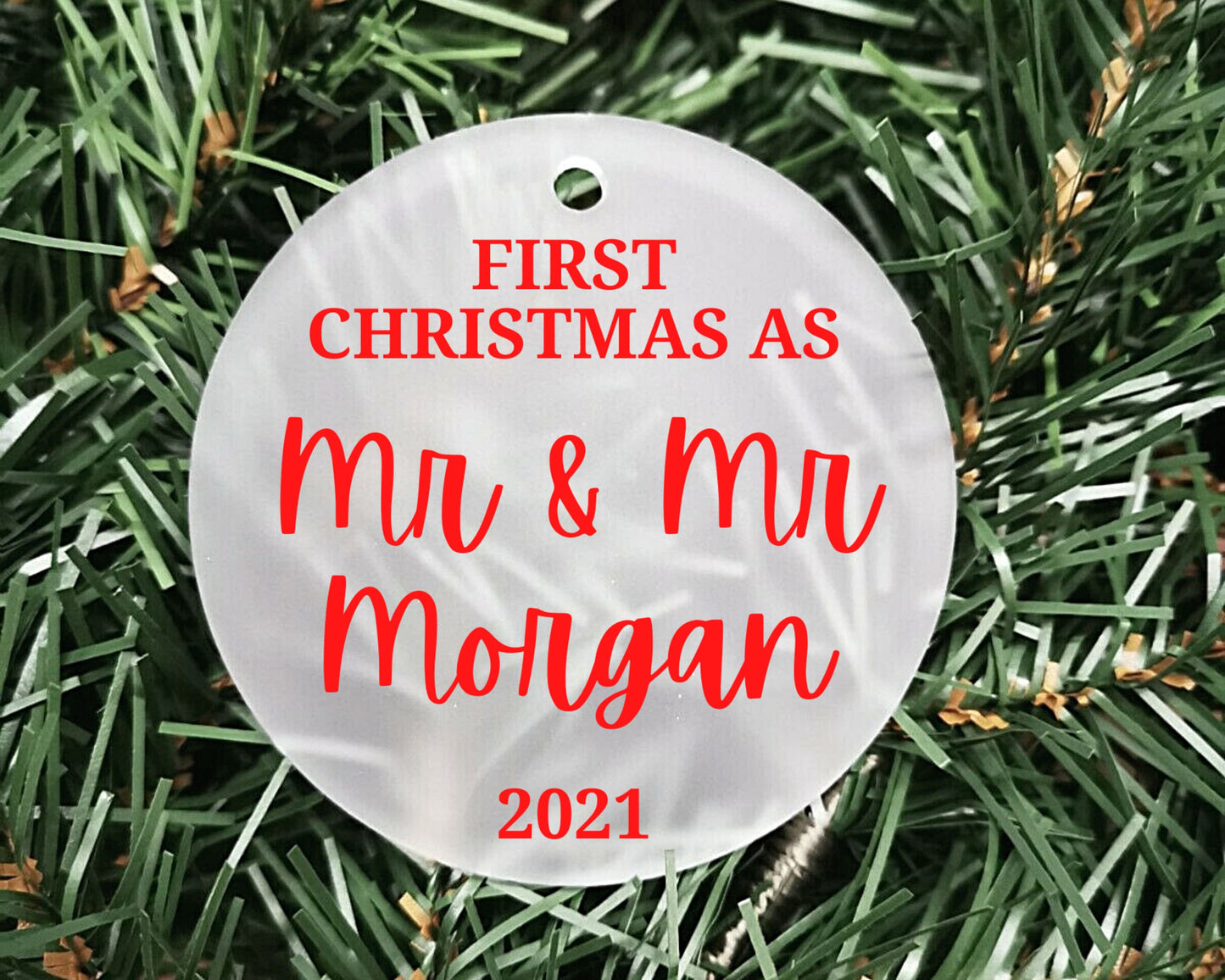 Our First Christmas as Mr and Mrs/Mr and Mr/Mrs and Mrs 2022 | Personalised Acrylic Bauble | Frosted Acrylic Hanging Decoration | married
