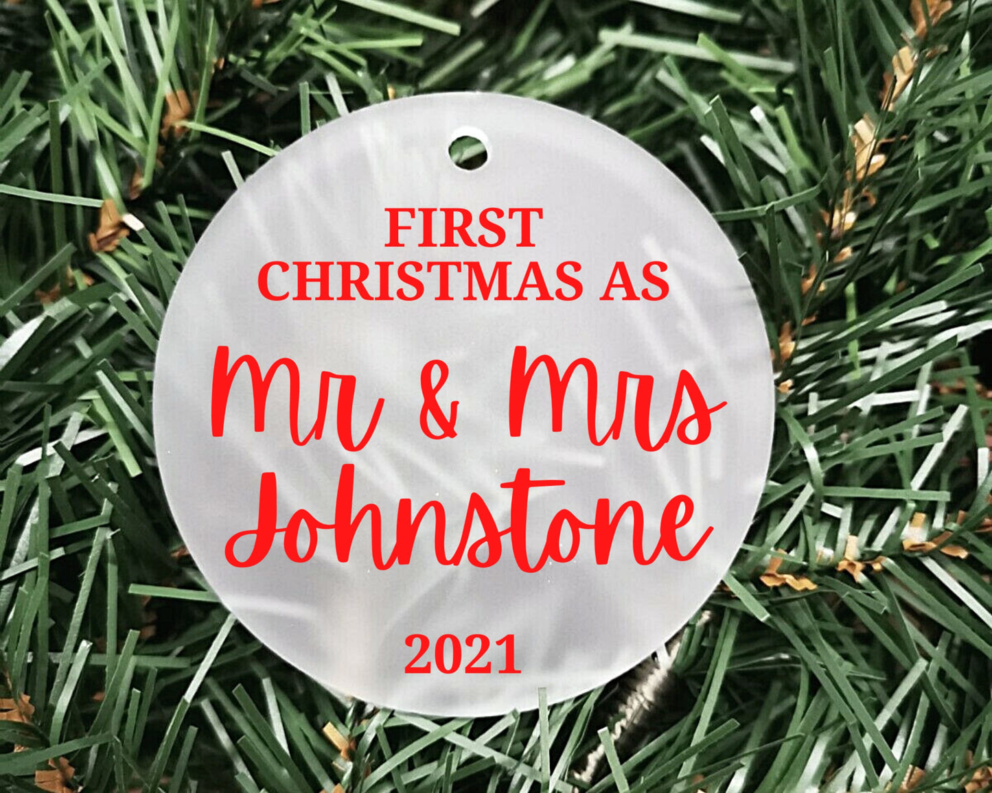 Our First Christmas as Mr and Mrs/Mr and Mr/Mrs and Mrs 2022 | Personalised Acrylic Bauble | Frosted Acrylic Hanging Decoration | married