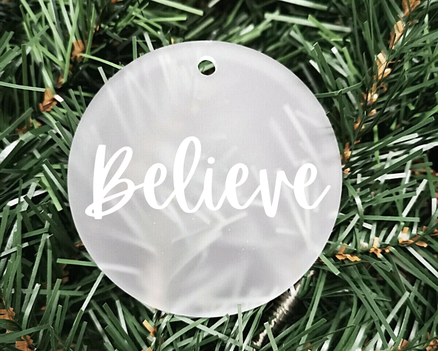 Believe Christmas Acrylic Bauble | Frosted Acrylic Hanging Decoration | Your name believes | Handmade Tree Decor | Christmas Magic