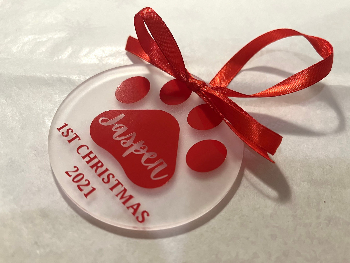 Pet's First Christmas | Personalised Acrylic Bauble | Frosted Acrylic Hanging Decoration | dog/cat first christmas bauble |