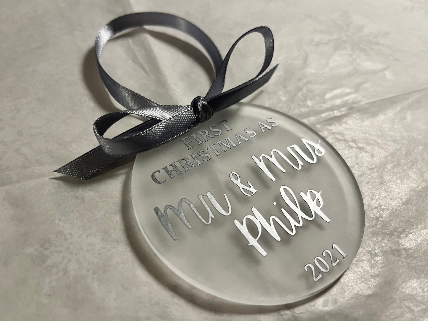 Our First Christmas as Mr and Mrs/Mr and Mr/Mrs and Mrs 2022 | Personalised Acrylic Bauble | Frosted Acrylic Hanging Decoration | married