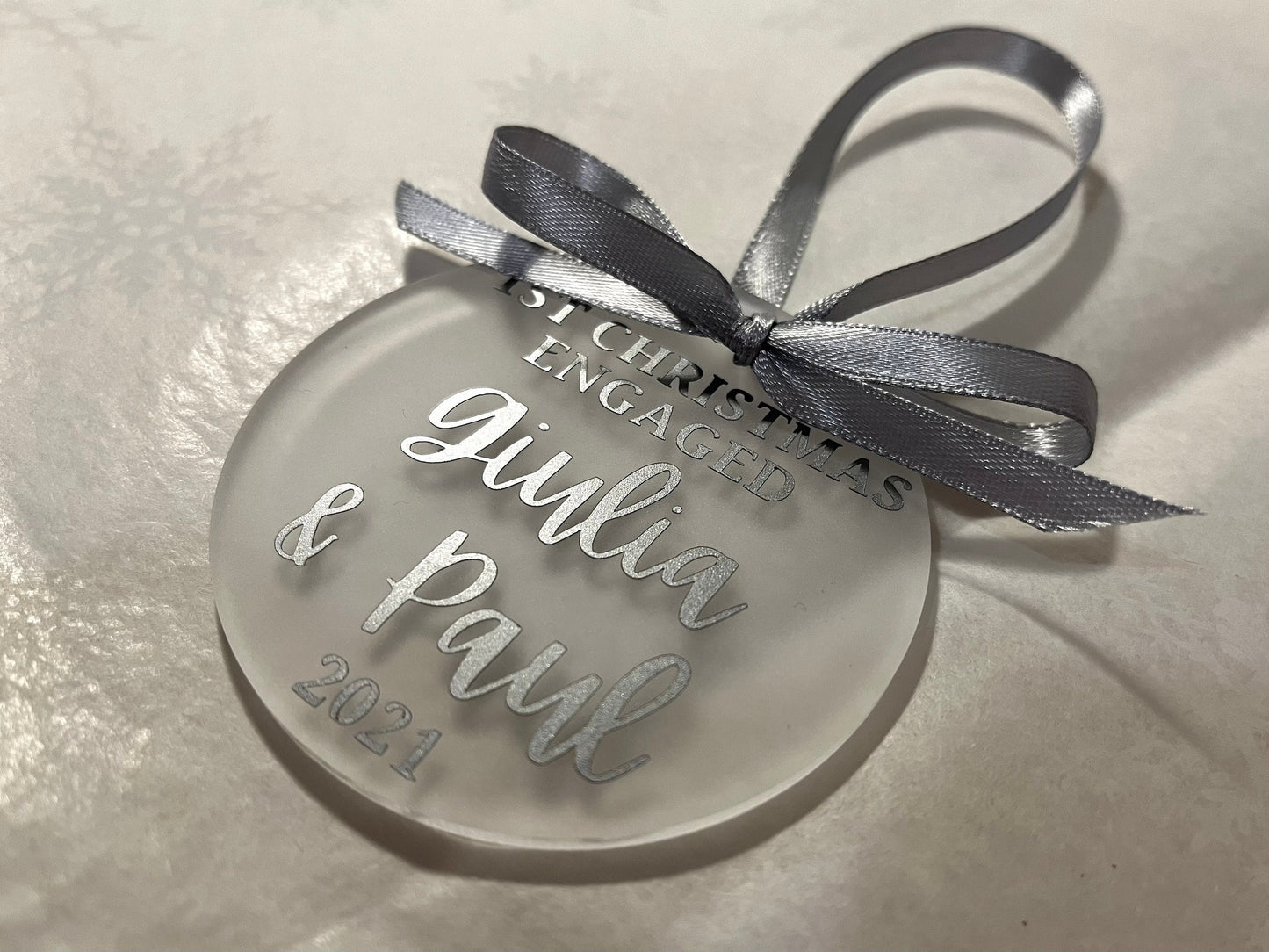 Our First Christmas Engaged Names 2022 | Personalised Acrylic Bauble | Frosted Acrylic Hanging Decoration | Couple | Fiancé | Handmade