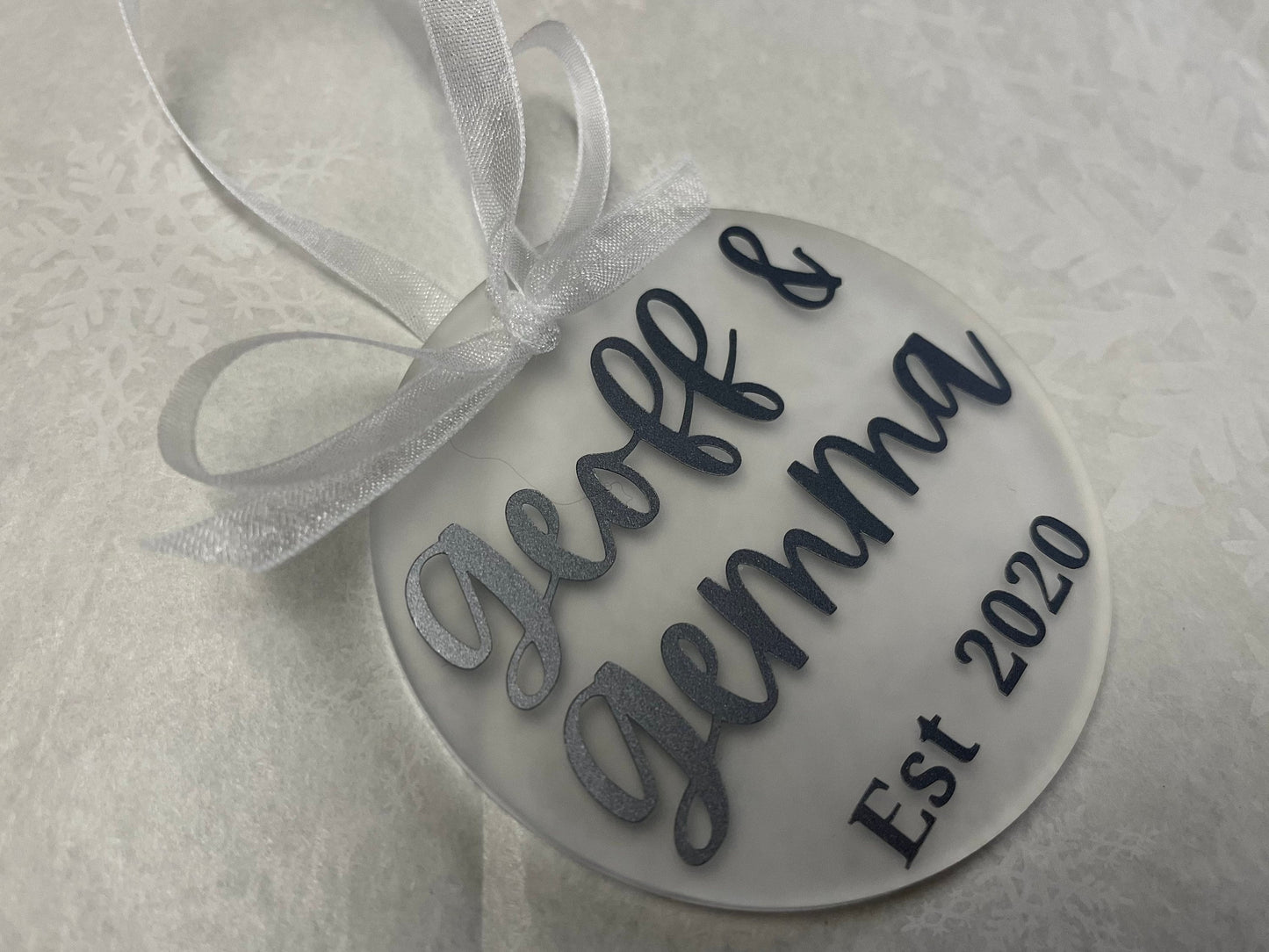 Couple Name Established 2022 Bauble | Personalised Acrylic Bauble | Frosted Acrylic Hanging Decoration | Couple | Relationship | Handmade