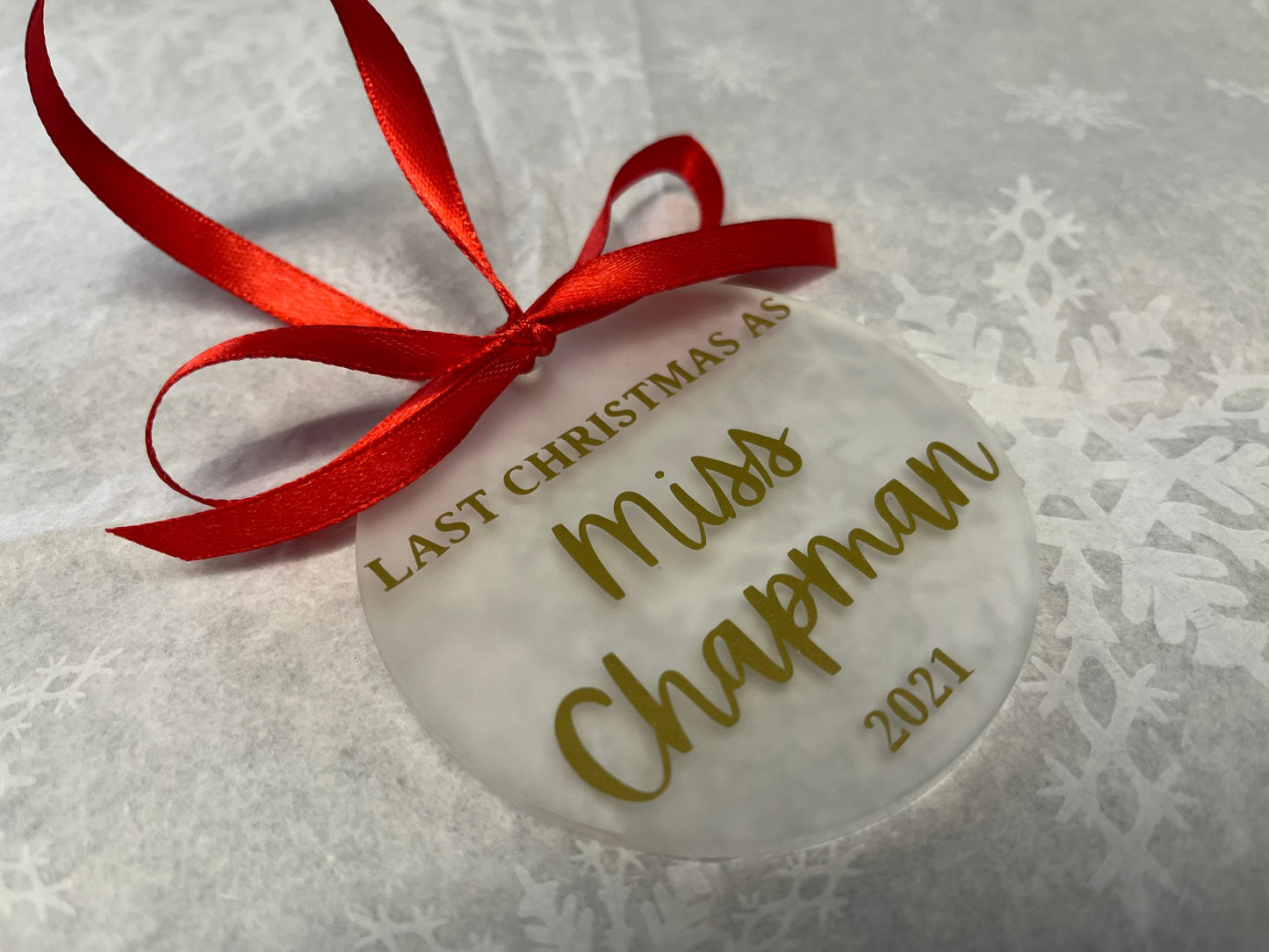 Last Christmas as a Miss 2023 | Personalised Acrylic Bauble | Frosted Acrylic Hanging Decoration | Last Christmas before wedding|Maiden Name