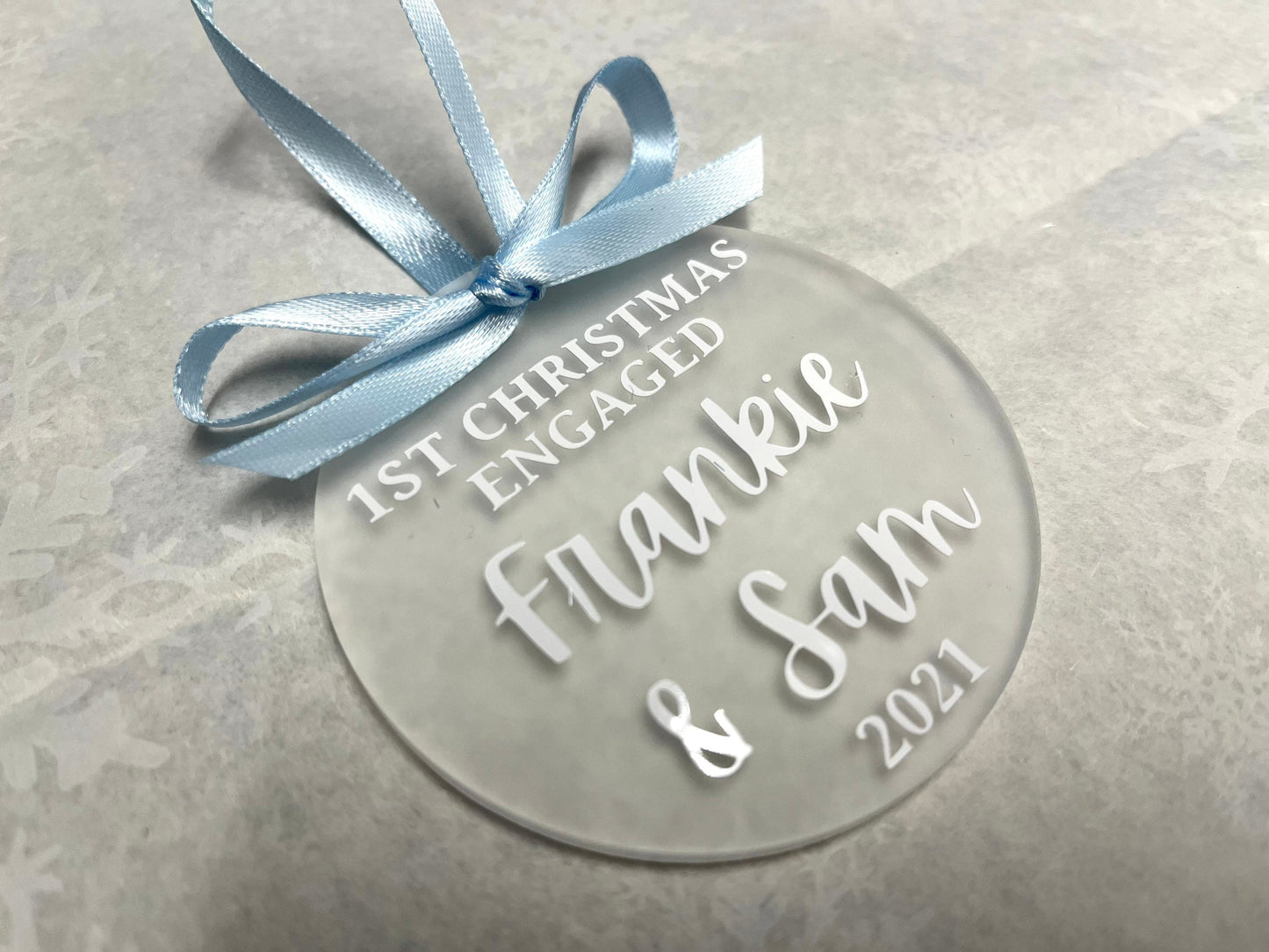 Our First Christmas Engaged Names 2022 | Personalised Acrylic Bauble | Frosted Acrylic Hanging Decoration | Couple | Fiancé | Handmade