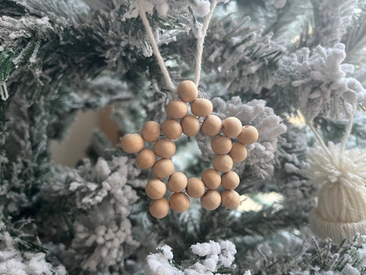 Set of 3 Wooden Bead Star Bauble | Scandi tree decoration | minimal Christmas | bead tree decor | snowflake bead tree decoration