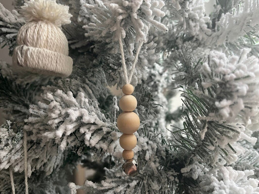Set of 3 Wooden Bead Bell Bauble | Scandi tree decoration | minimal Christmas | bead tree decor | snowflake bead tree decoration