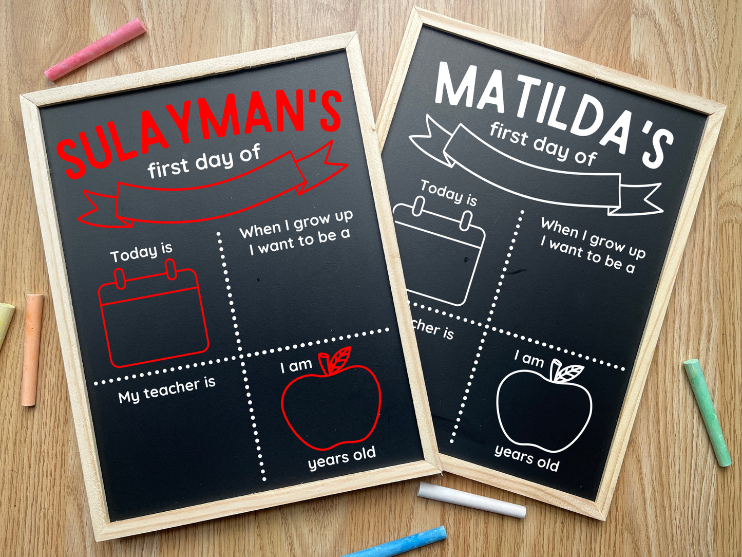 First Day of School Chalkboard Sign/Personalised First Day/Last Day of School/Nursery/Reception/ Reflection Free