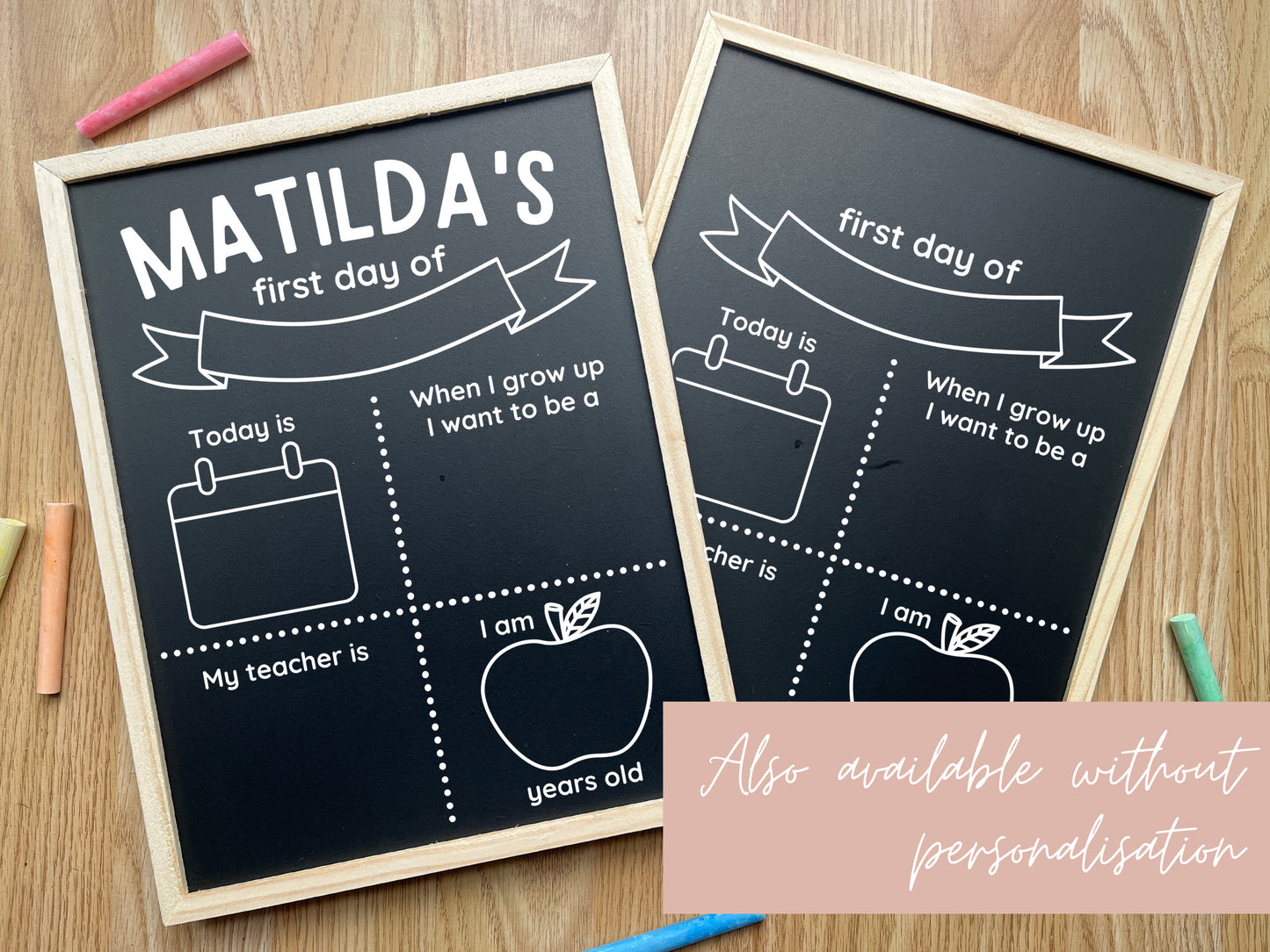 First Day of School Chalkboard Sign/Personalised First Day/Last Day of School/Nursery/Reception/ Reflection Free