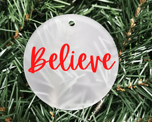 Believe Christmas Acrylic Bauble | Frosted Acrylic Hanging Decoration | Your name believes | Handmade Tree Decor | Christmas Magic