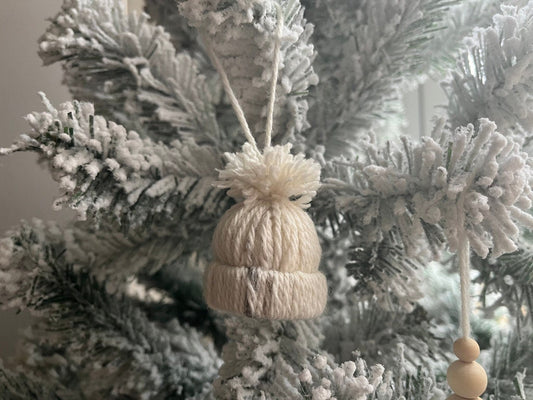 Set of 3 Wooden Bead Bobble Hat Bauble | Scandi tree decoration | minimal Christmas | bead tree decor | snowflake bead tree decoration