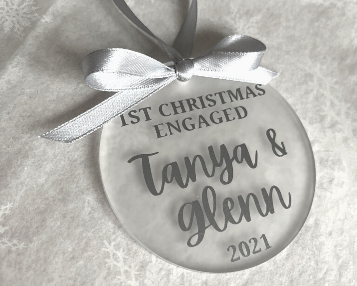 Our First Christmas Engaged Names 2022 | Personalised Acrylic Bauble | Frosted Acrylic Hanging Decoration | Couple | Fiancé | Handmade