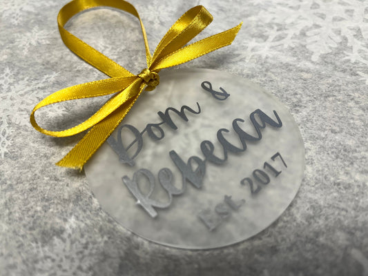 Couple Name Established 2022 Bauble | Personalised Acrylic Bauble | Frosted Acrylic Hanging Decoration | Couple | Relationship | Handmade