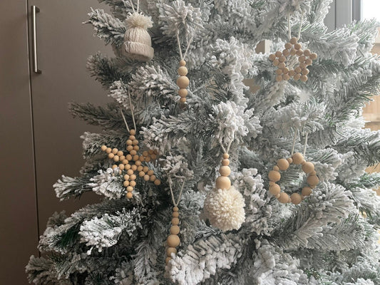6 Piece Set Wooden Bead Christmas Tree Decorations