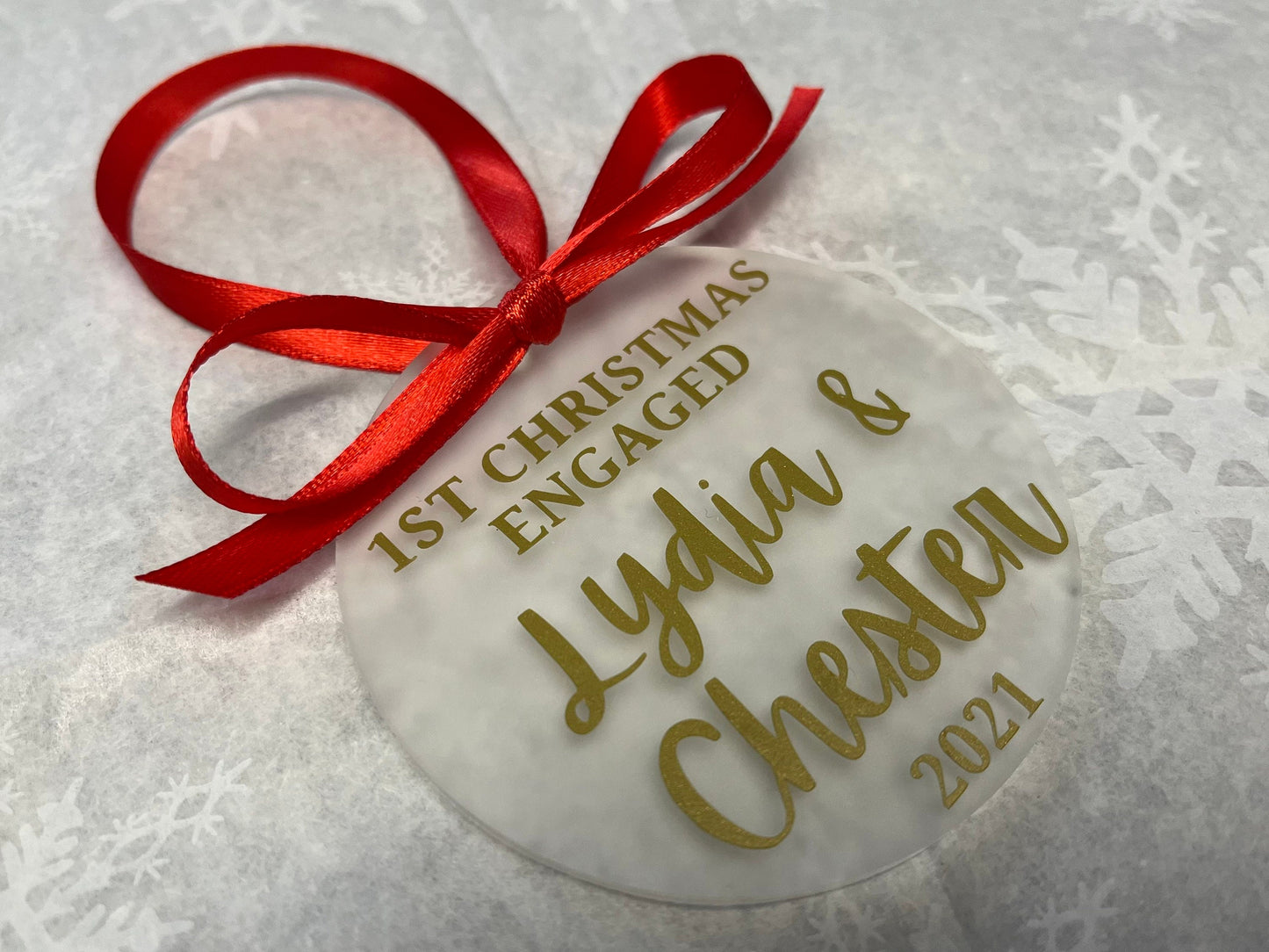 Our First Christmas Engaged Names 2022 | Personalised Acrylic Bauble | Frosted Acrylic Hanging Decoration | Couple | Fiancé | Handmade