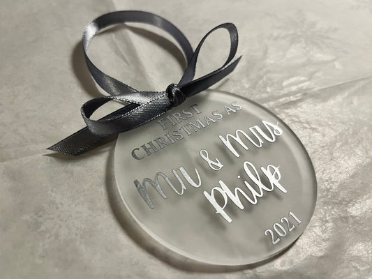 Our First Christmas as Mr and Mrs/Mr and Mr/Mrs and Mrs 2022 | Personalised Acrylic Bauble | Frosted Acrylic Hanging Decoration | married