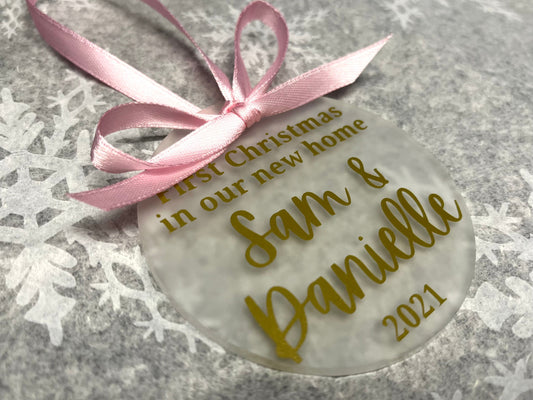 First Christmas in our new home 2022 | Personalised Acrylic Bauble | Frosted Acrylic Hanging Decoration | New home gift | Move house