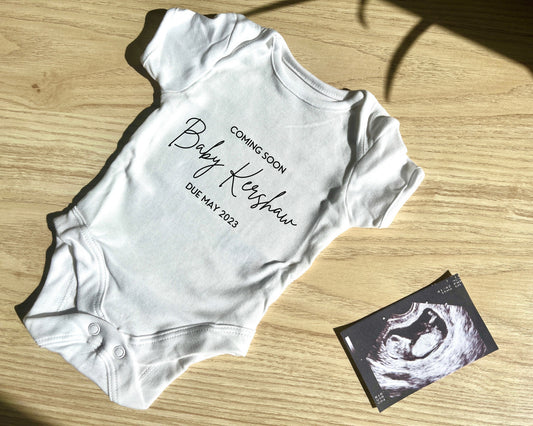 Baby coming soon | Baby announcement onesie | Personalised Baby Onesie | Newborn Onesie Personalised | Pregnancy announcement