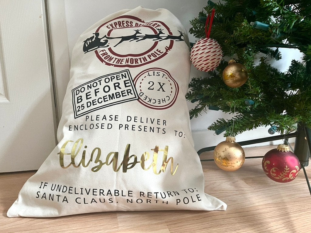 Personalised Christmas Sack | Santa Sack | Personalised Christmas Toy Sack - Name | Christmas Gift Bag | North Pole Post Office