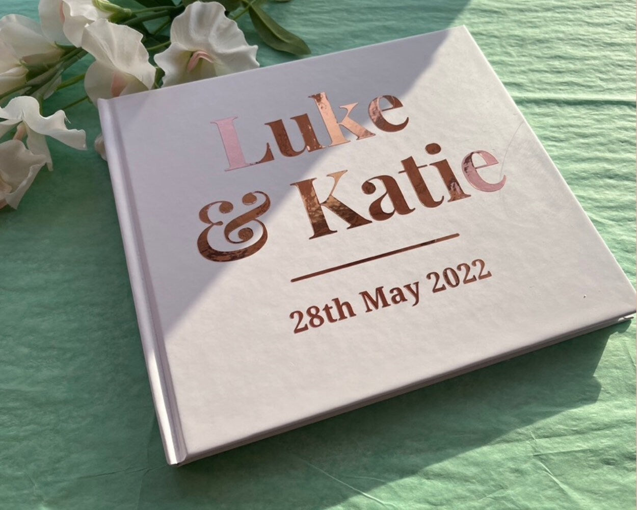 Personalised Wedding Guest Book Simple elegant design wedding Keepsake Modern Wedding Guest Book Landscape Foil Chrome Metallic Hardcover