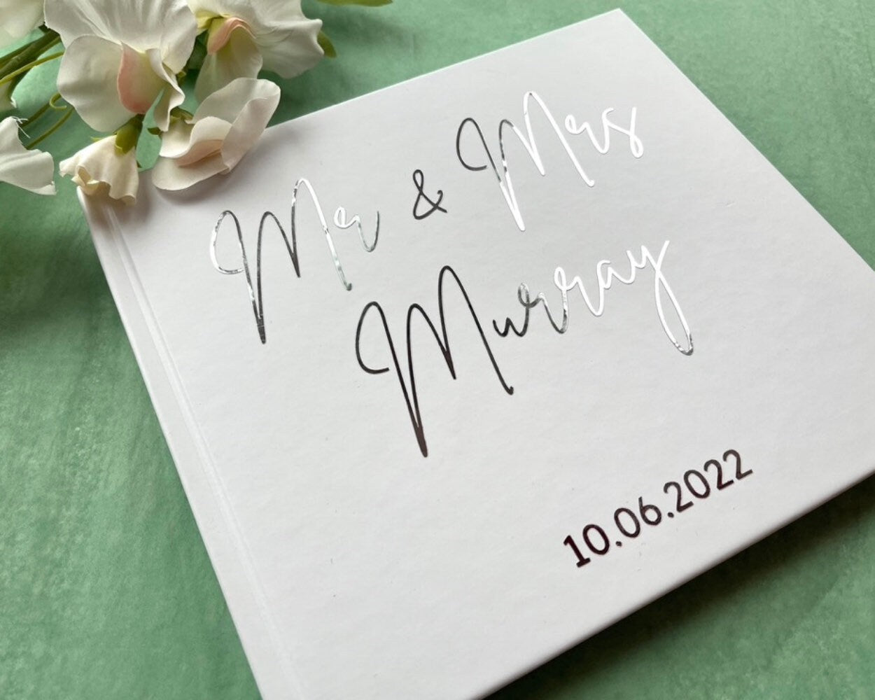 Personalised Wedding Guest Book Simple elegant design wedding Keepsake Modern Wedding Guest Book Landscape Foil Chrome Metallic Hardcover