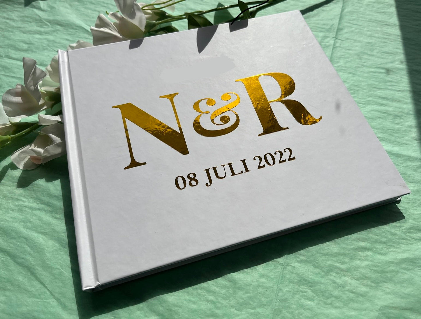 Personalised Wedding Guest Book Simple elegant design wedding Keepsake Modern Wedding Guest Book Landscape Foil Chrome Metallic Hardcover