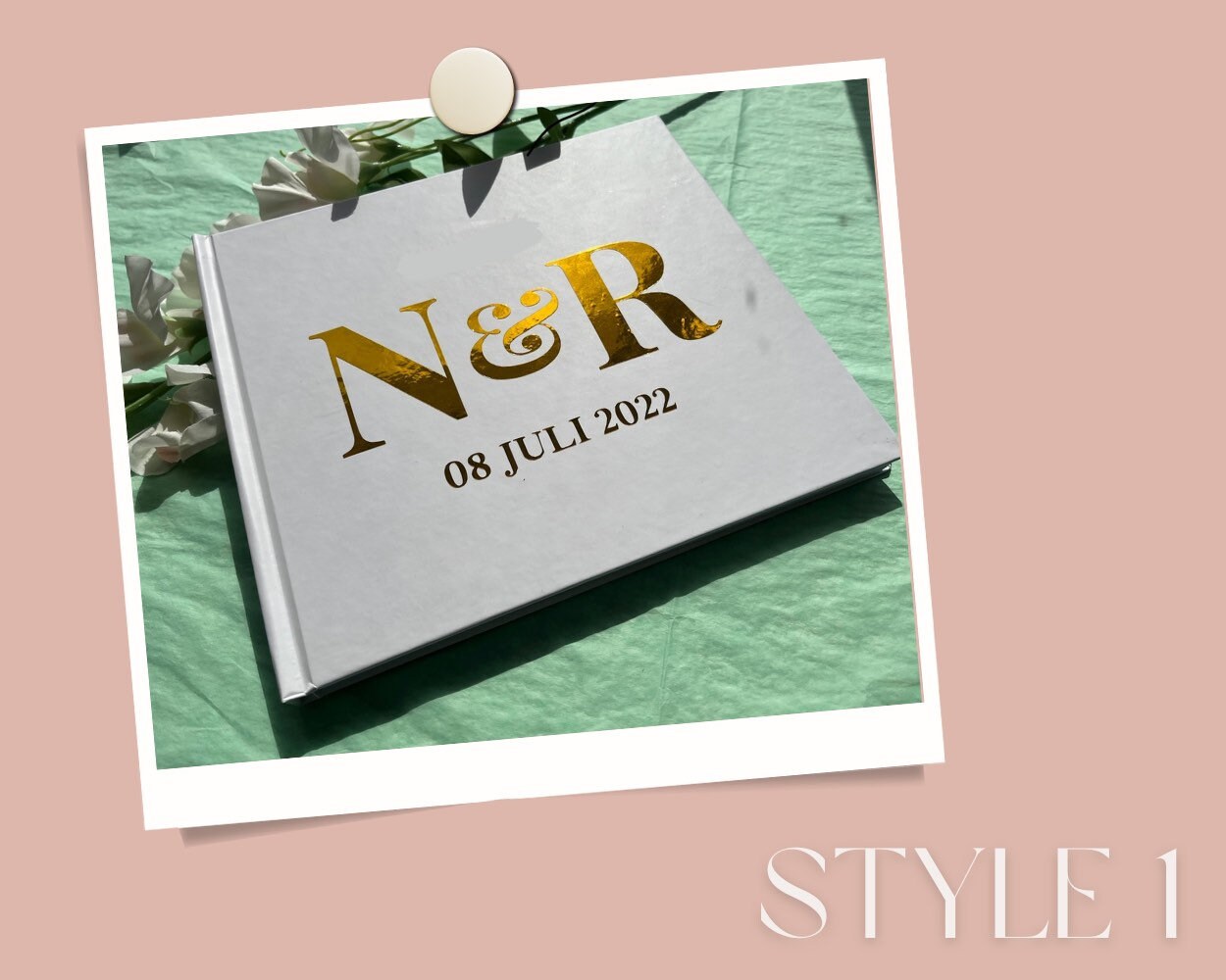 Personalised Wedding Guest Book Simple elegant design wedding Keepsake Modern Wedding Guest Book Landscape Foil Chrome Metallic Hardcover